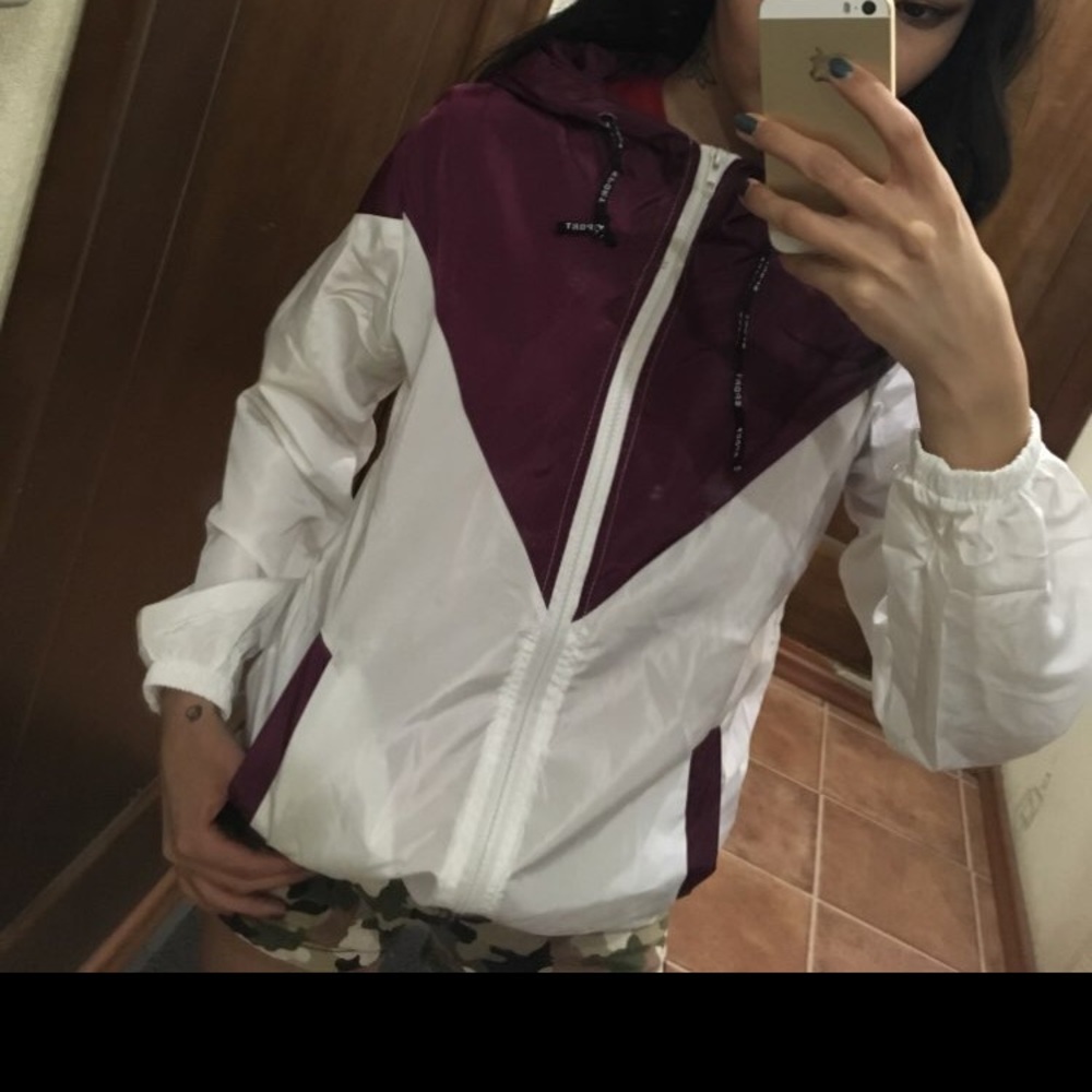 Burgundy & White Athletic Fashion Windbreaker - Picture 4 of 8